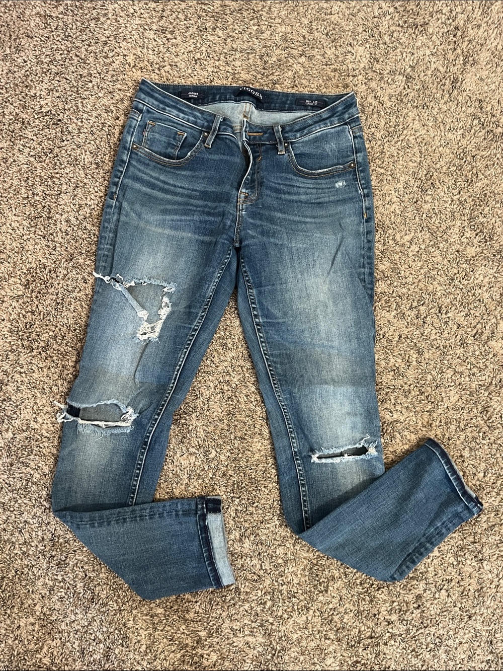 🇺🇸 Vigoss Blue Distressed Skinny Jeans with Knee Rips
